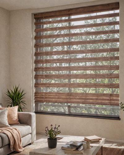 Modern living room horizontal blinds installation